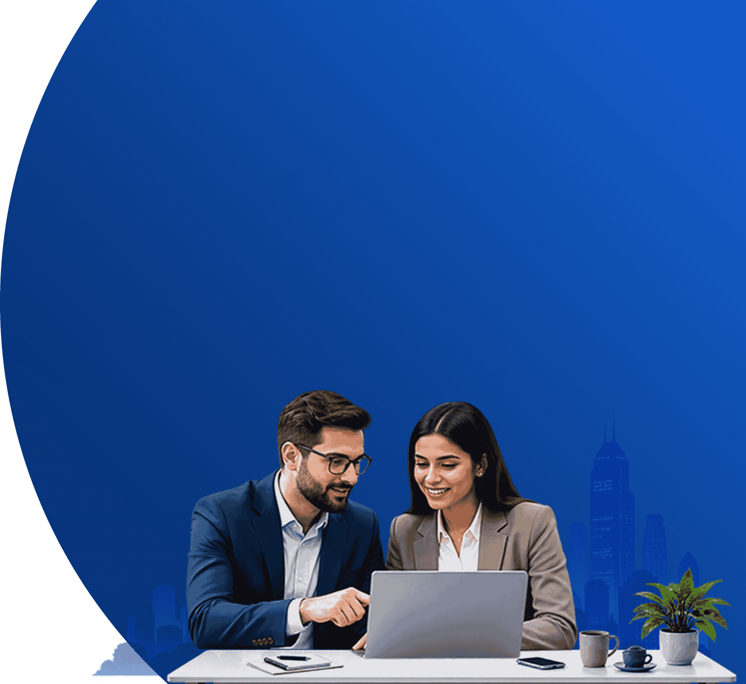 Business team reviewing insights on a laptop